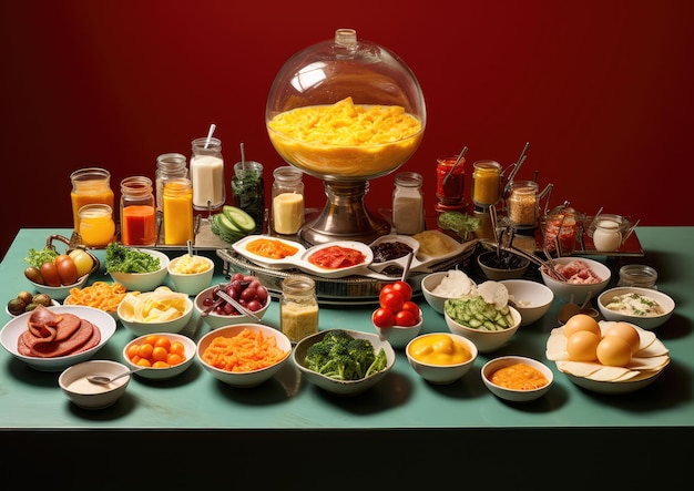 A brunch table with a buildyourown omelette station