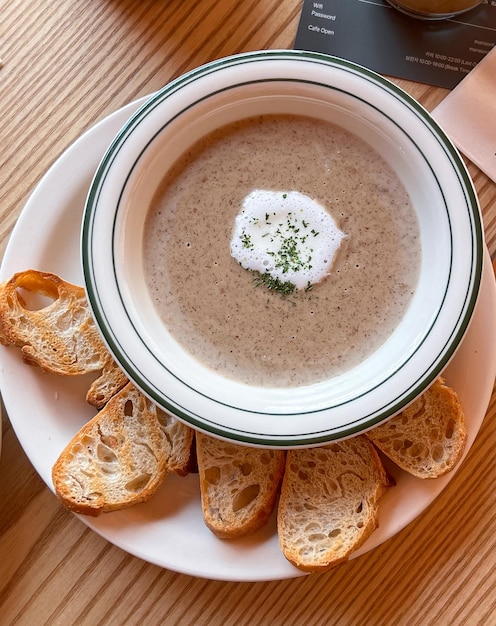 Brunch with soup and bread