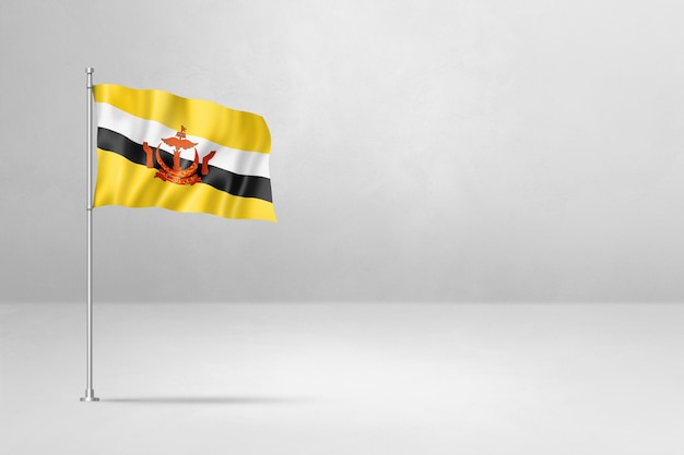 Brunei flag 3d illustration isolated on white concrete wall background