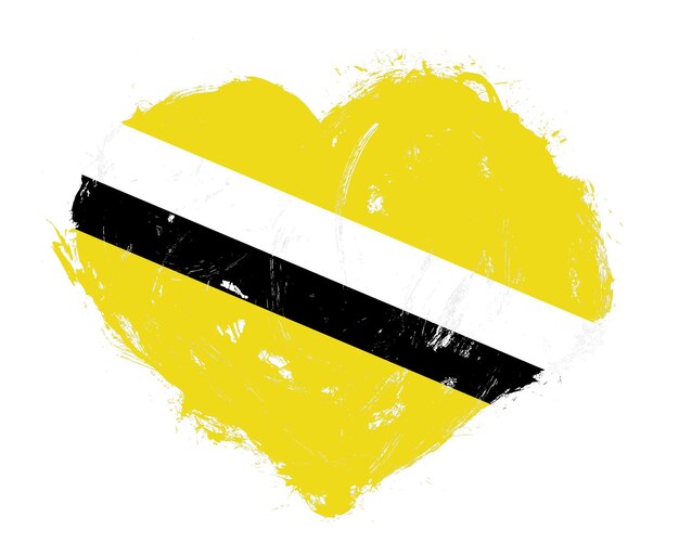 Brunei flag in stroke brush heart shape on white background