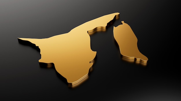 Brunei gold map on black background 3d illustration