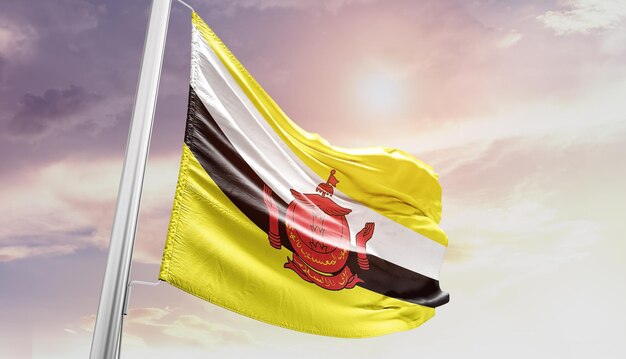 Brunei national flag waving in beautiful sky