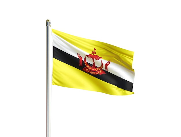 Brunei nationale vlag zwaaien in geïsoleerde witte achtergrond Brunei vlag 3D illustratie