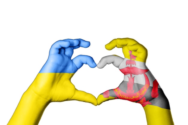 Brunei Ukraine Heart, Hand gesture making heart, Pray for Ukraine