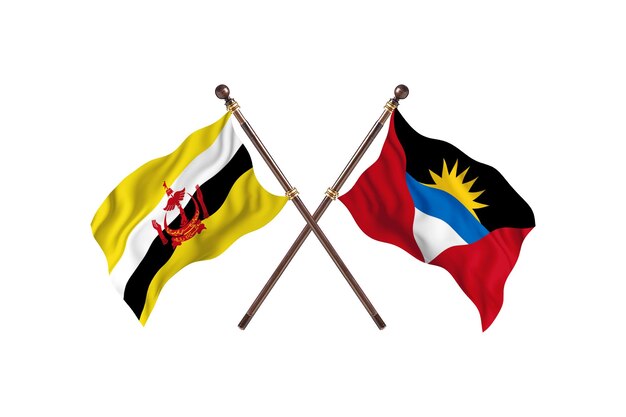 Brunei versus Antigua en Barbuda twee landen vlaggen achtergrond
