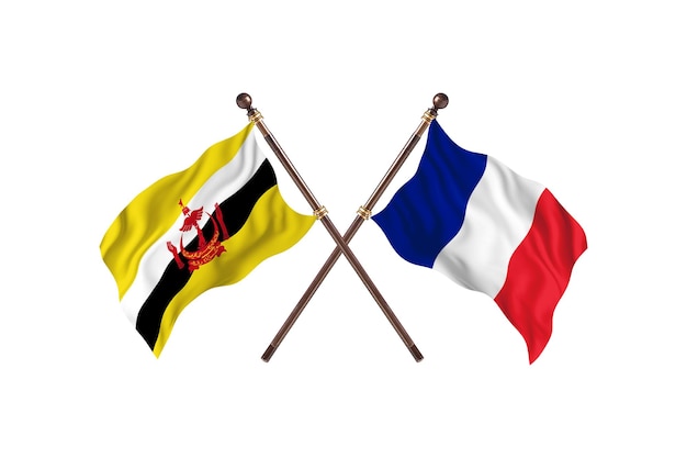 Brunei versus France Two Countries Flags Background