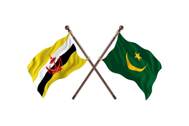 Brunei versus Mauritanië Twee landen vlaggen achtergrond