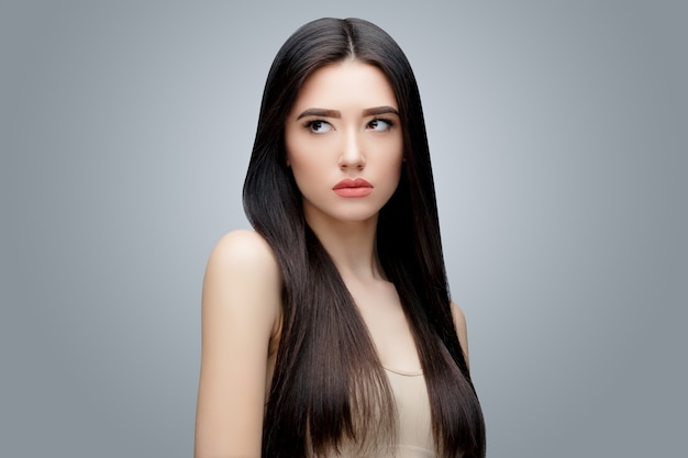 Brunette asian girl with long straight hair