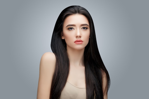 Brunette asian girl with long straight hair