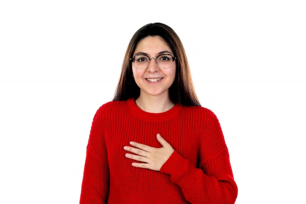 Brunette girl with glasses