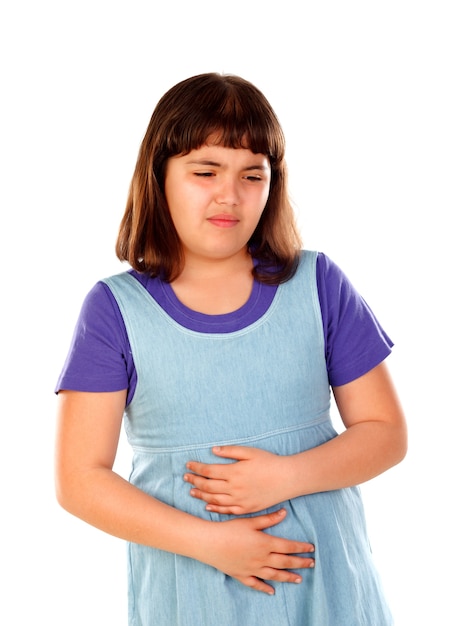 Brunette girl with stomach ache 