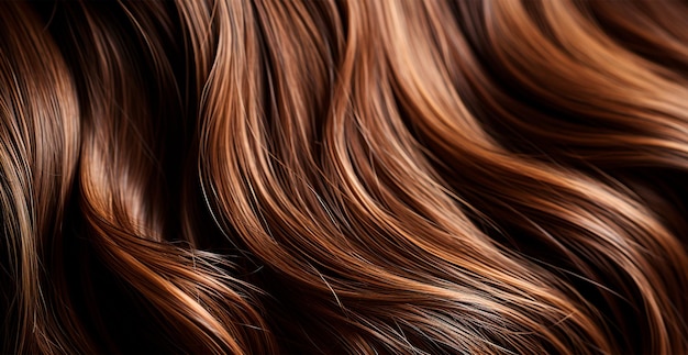 Photo brunette hair closeup as background women's long natural dark hair girl with wavy shiny curls ai generated image