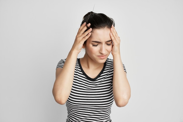Brunette headache painful syndrome discomfort isolated background