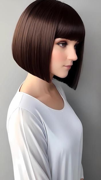 A brunette model with short bob hair style