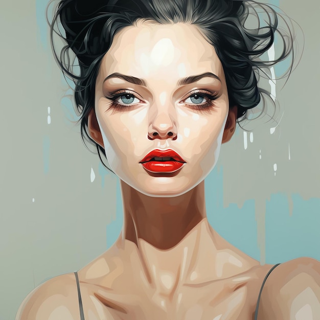 Brunette Red Lips Woman Portrait