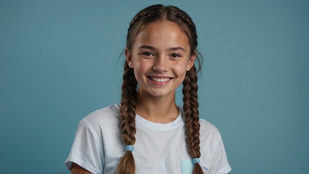 Photo brunette young girl smiling