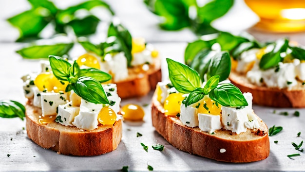 Bruschetta Extravaganza Gourmet Ricotta with Lemon Basil and Honey Delight