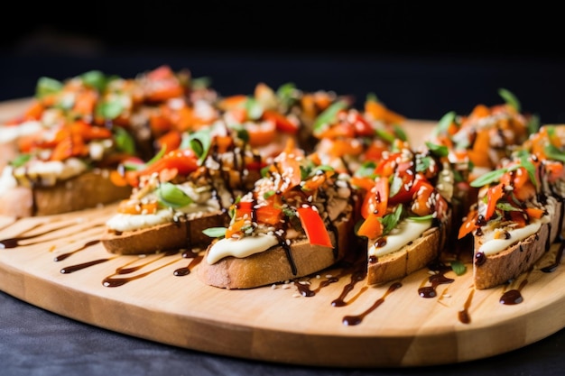 Bruschetta gegarneerd met geroosterde wortelen en tahini-motregen