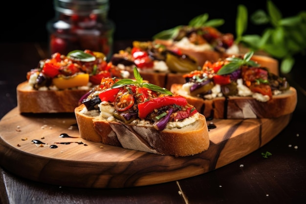 Foto bruschetta met geitenkaas en gegrilde groenten