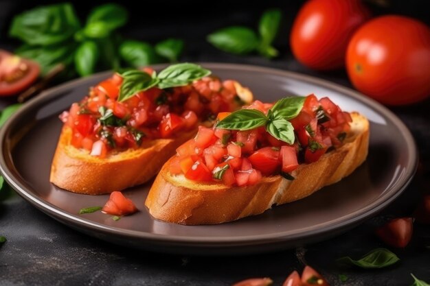 Bruschetta On Plate Top View Generative AI