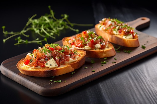 Bruschetta served with a glass of wine on a patio table