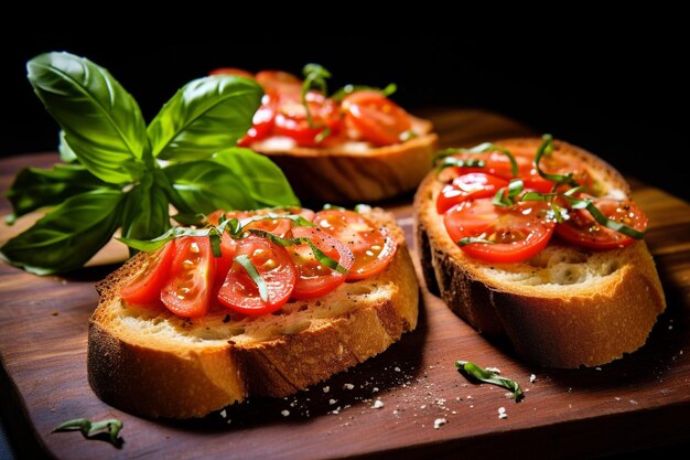 Bruschetta served with a glass of wine on a patio table