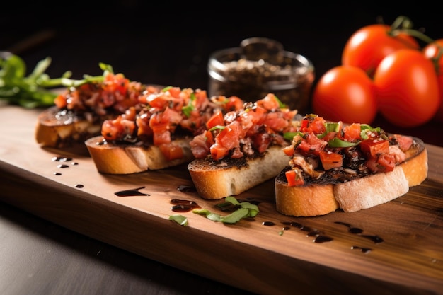 Photo bruschetta with anchovy and a dash of crushed pepper