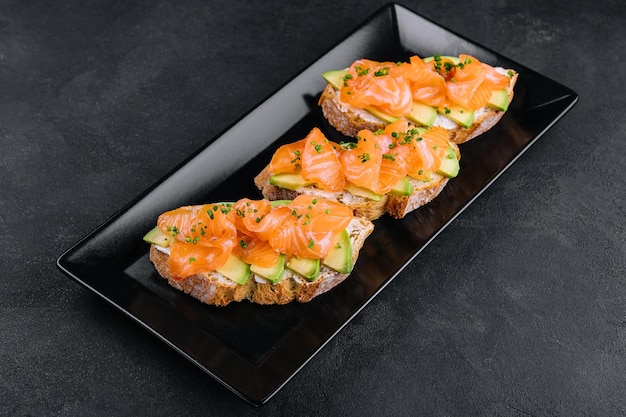 Bruschetta with avocado and smoked salmon