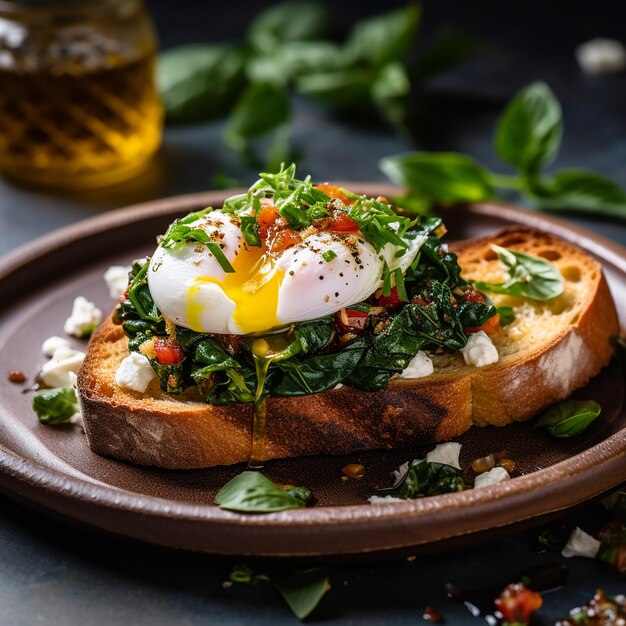 Foto bruschetta con uovo alla benedict colazione perfetta