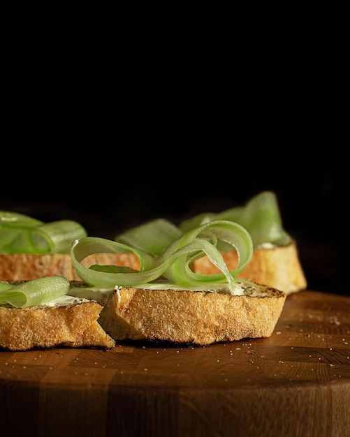 bruschetta with cottage cheese and cucumber slice