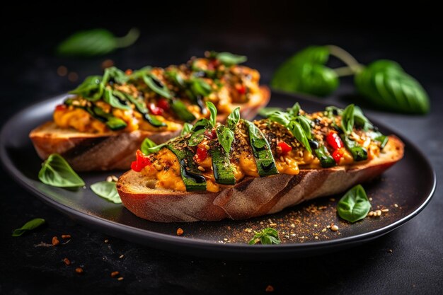 브루체타 (Bruschetta) 는 그릴 된 양배추와 tzatziki 소스와 함께