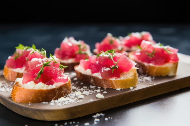 Bruschetta with red radish and a sprinkle of sea salt