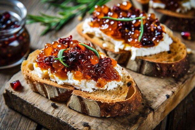 Bruschetta with soft cheese and dry tomato