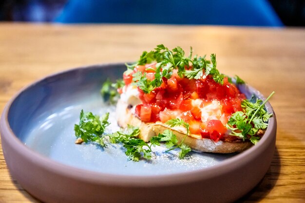 Bruschetta with strawberries and cream cheese