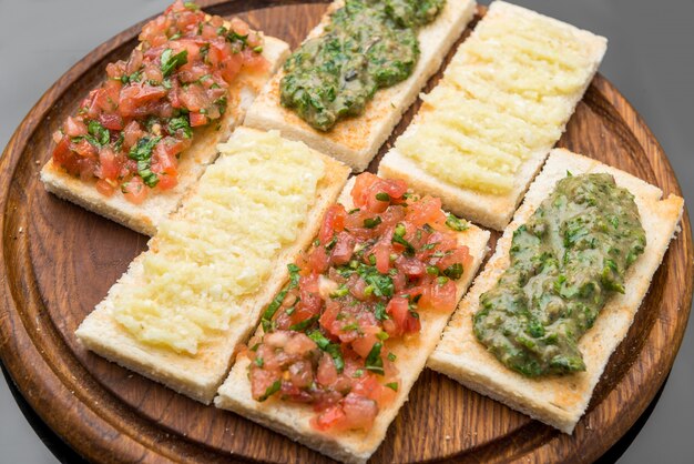 Bruschetta with tomato, mozarella and basil