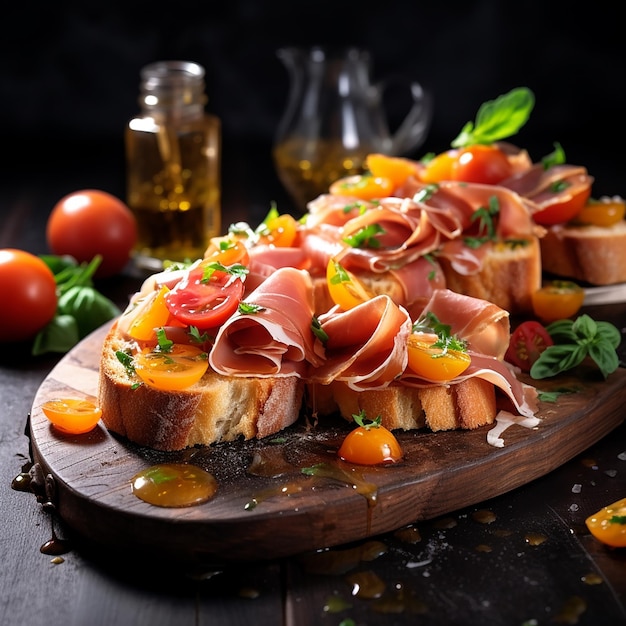 Foto bruschetta con pomodorini e albicocche