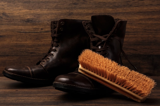 Brush and leather boots