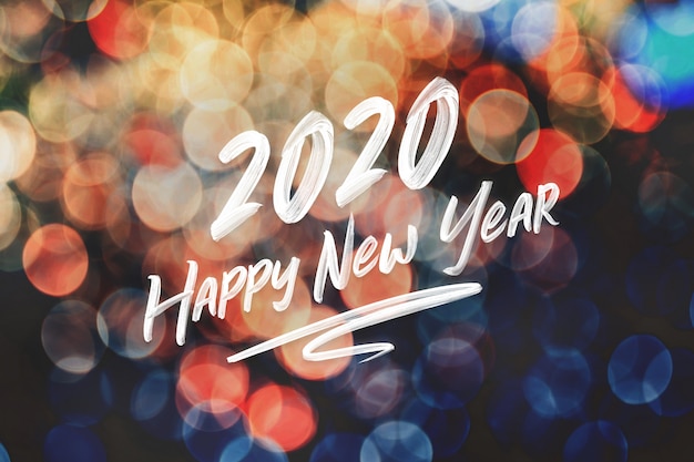 사진 추상 축제 화려한 bokeh 빛 배경에 브러쉬 스트로크 필기 2020 새해 복 많이 받으세요
