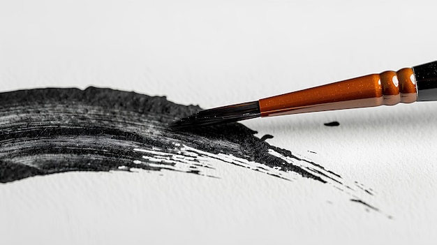 A brush with a black stroke on a white background with a black stroke on the left side of the brush