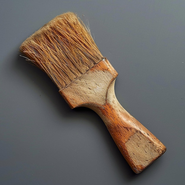 Photo a brush with a wooden handle is shown on a grey background