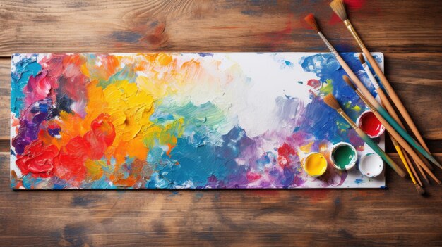 Brushes and Colors on Wooden Palette