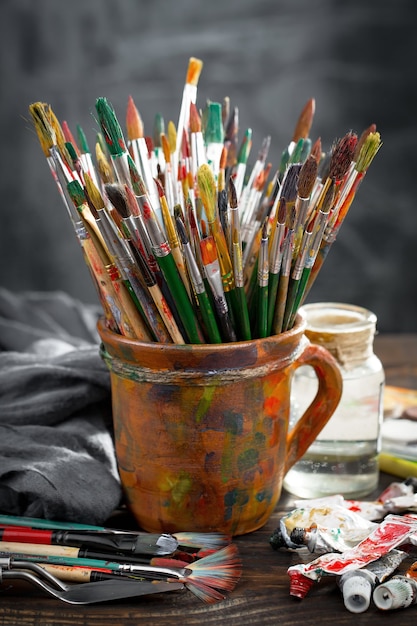 Brushes and paints for painting