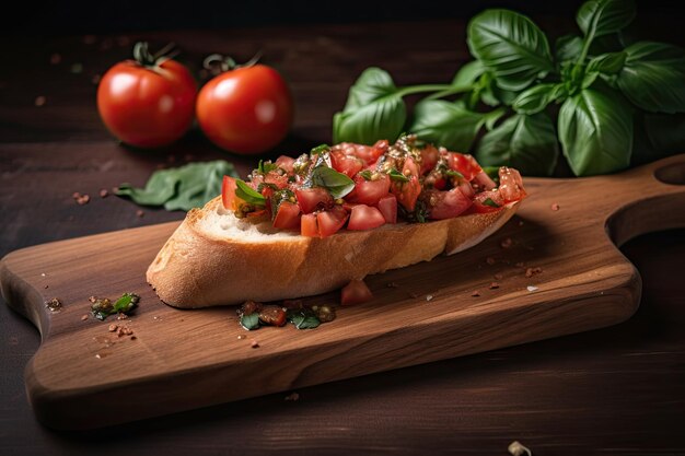 Brushetta on wooden chopping board ready for spreading