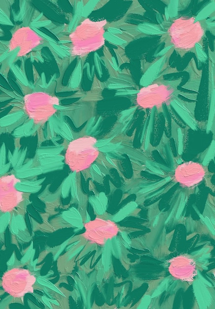 브러시 스트로크 그린 브러시 스트로크 캔버스 아트 인쇄용 꽃 예술 식물 그림