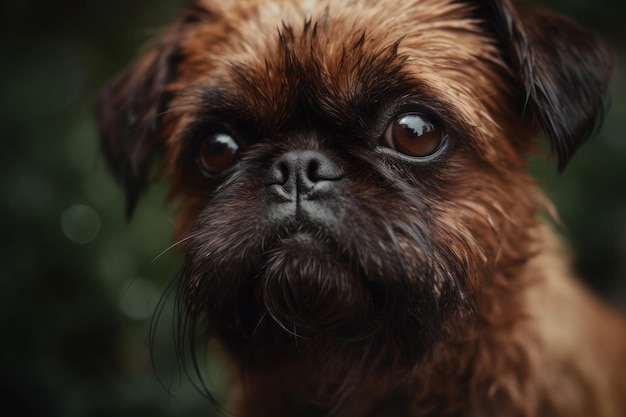 Brussel griffon hond close-up foto Pedigree schattig bruin snuit hondje huisdier portret Generate ai