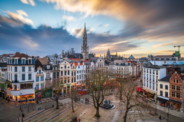 Bruxelles belgio piazza e skyline con il municipio