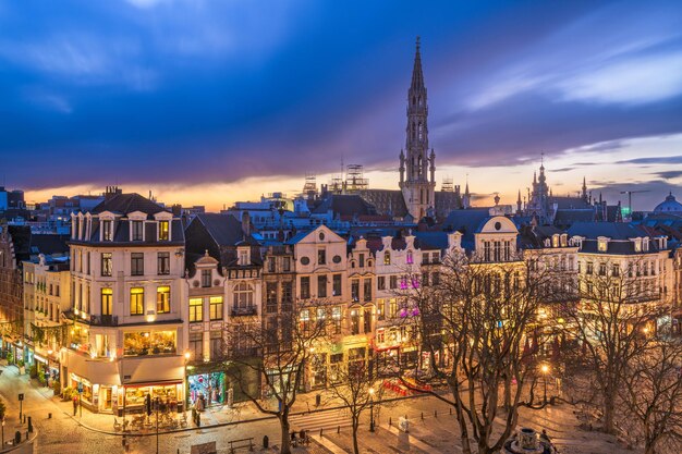 Brussels belgium plaza and skyline with the town hall