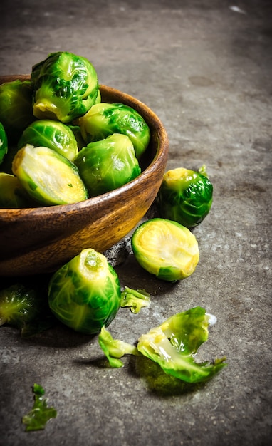 Brussels sprouts are in the Cup on the stone table