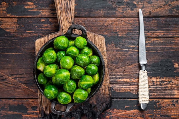 Brussels sprouts green cabbage in colander