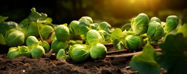 Brussels sprouts growing in garden